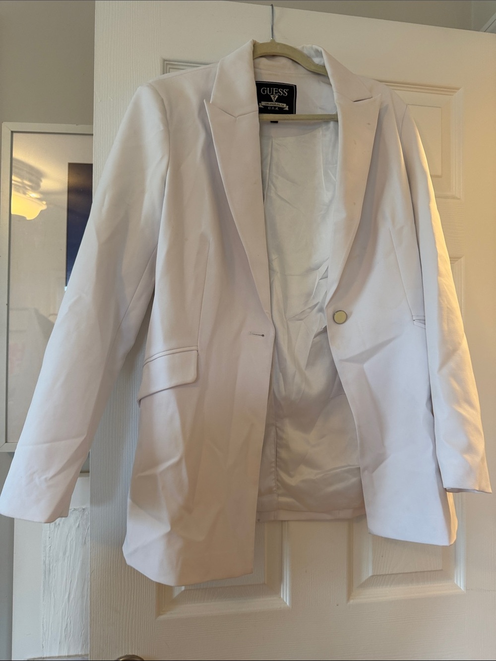 Guess White Single-Button Notch Lapel Blazer